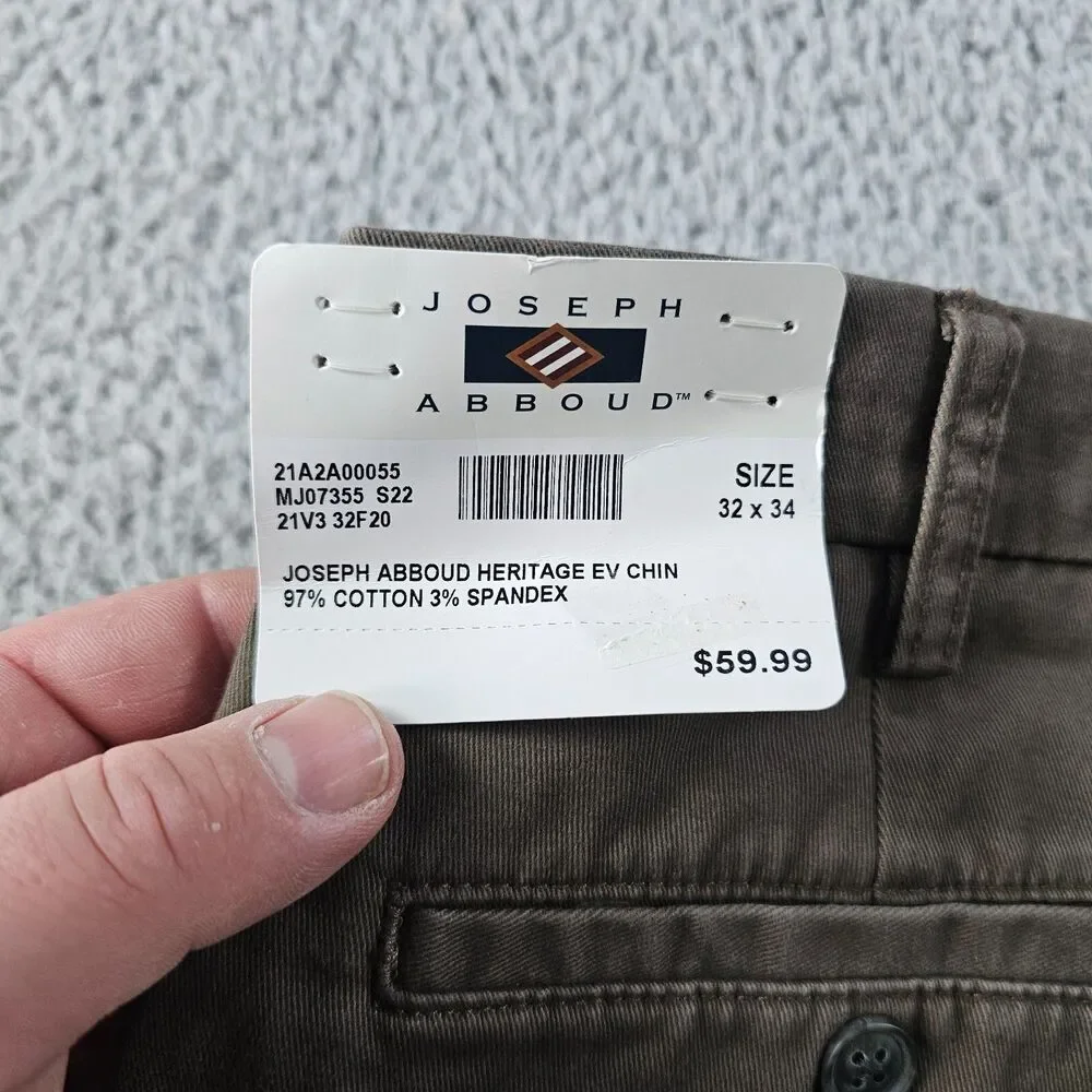 Joseph Abboud Pants 32x33 Khaki Brown Chino Comfort Stretch Preppy Casual NWT